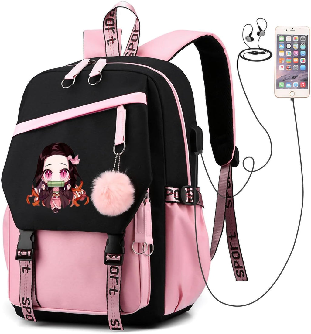 Demon Rucksack, Anime Rucksack, Kawaii Schultasche, Kids Backpack Girl, Wasserabweisend mit Verstellbare Träger 17inch