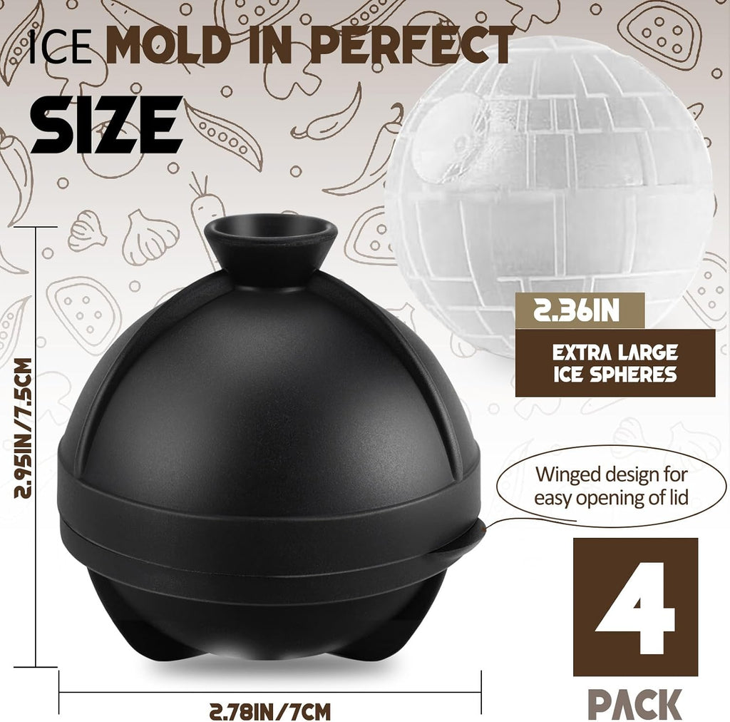 Eiswürfelform Kugel Silikon Set, 4 XXL Groß Eiskugelform mit Deckel & Trichter, Star Wars Wiederverwendbar Eiswürfelformen Rund, BPA Frei Eiswürfel Form Eiswürfelbehälter für Bier Cocktail Whisky Wein