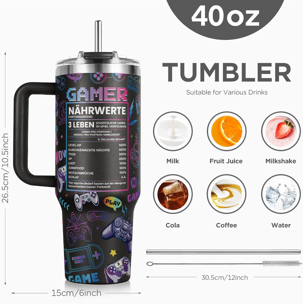 Gamer Geschenk, Geschenke für Männer, Geschenkidee für Computerspieler, Gaming-Fans und Zocker, Geburtstagsgeschenk, Geschenke für Papa Freund Mann, 40 OZ Thermobecher mit Deckel und Strohhalm