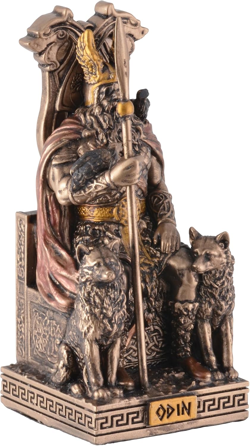 VOGLER Joh. Vogler GmbH Germanischer Gott Odin auf dem Thron, aus Kunststein, mit Bronzefarbe von Künstlerhand bemalt, by Veronese