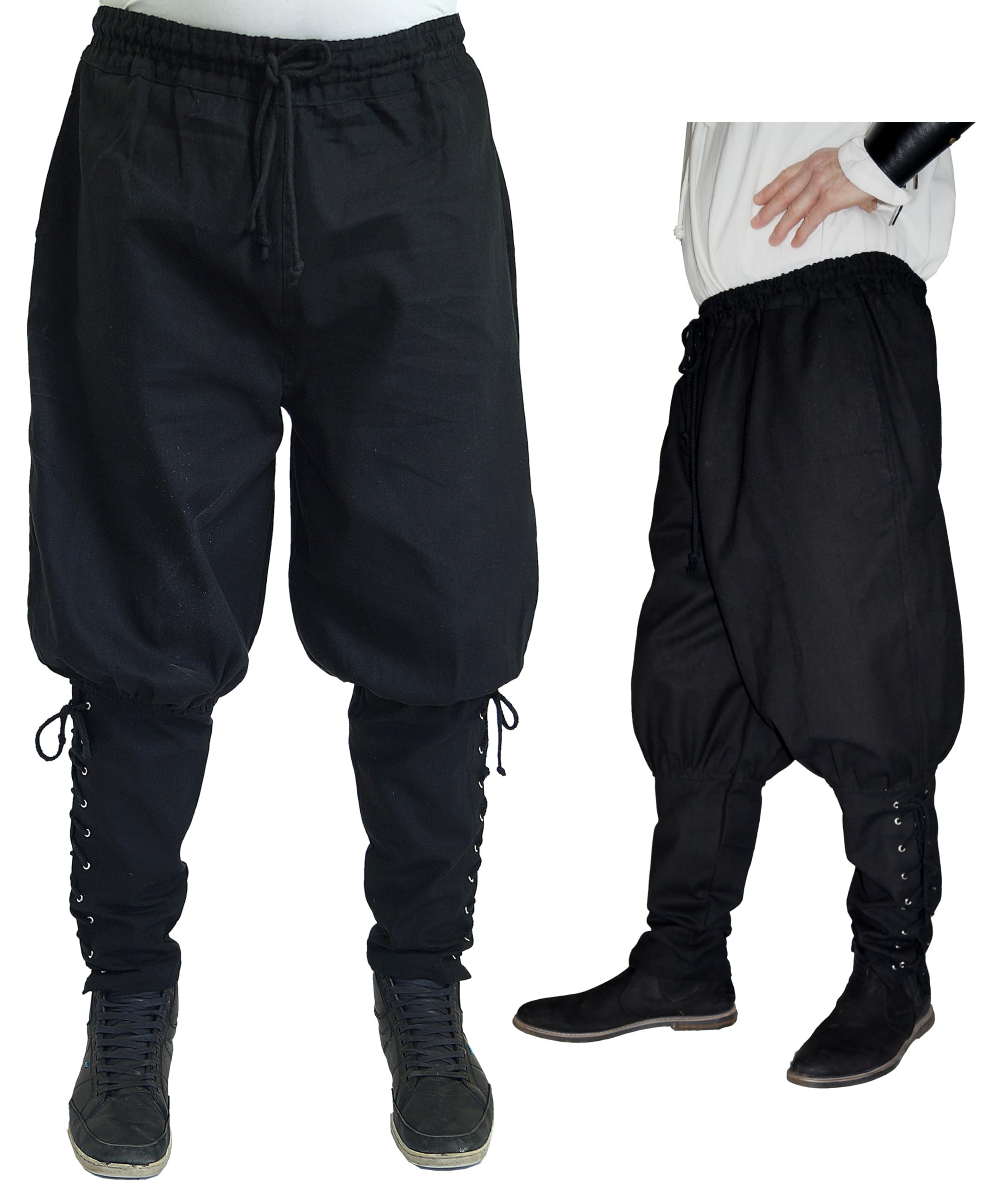 MAYLYNN Mittelalter Hose mit Taschen und Schnürung Wikinger Kelte, schwarz, Größe:L