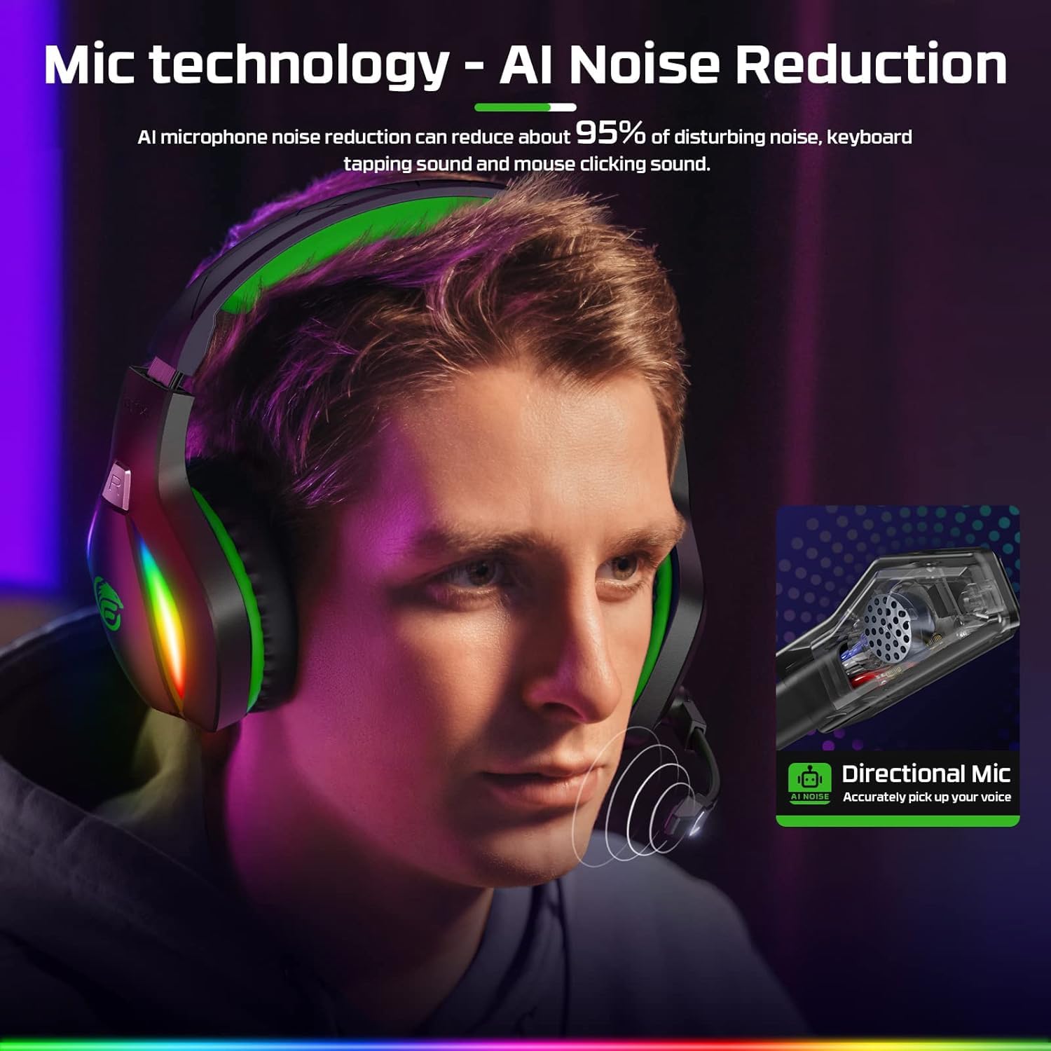 Fachixy Wireless Gaming Headset mit Mikrofon für PS5, PS4, PC, Mac, Switch