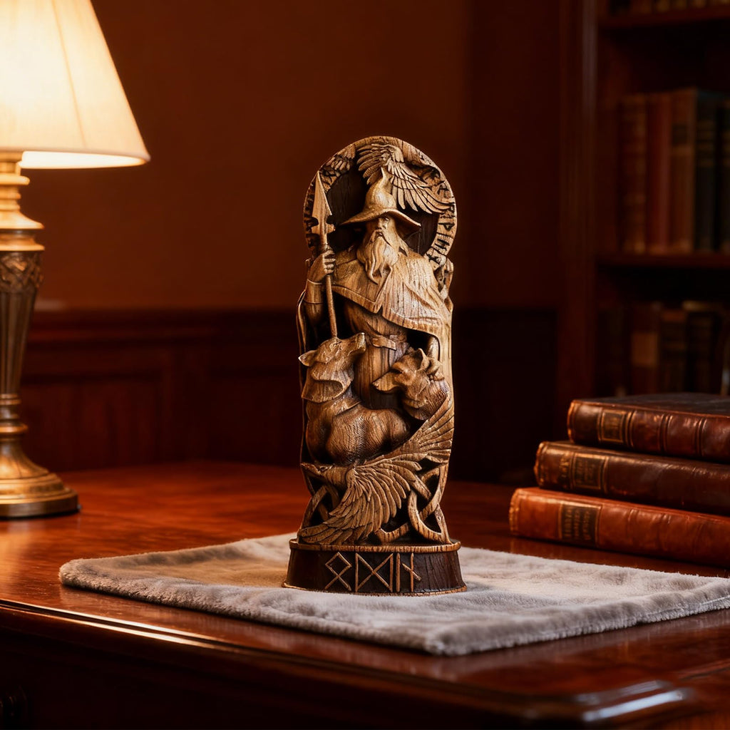 Nordischer Gott Harz Statue, Harz Griechischer Gott Skulptur,22 X 9 cm Nordische Götter Wikinger Deko Statue, für Zuhause Weinschrank Regal Bücherregal (Odin)