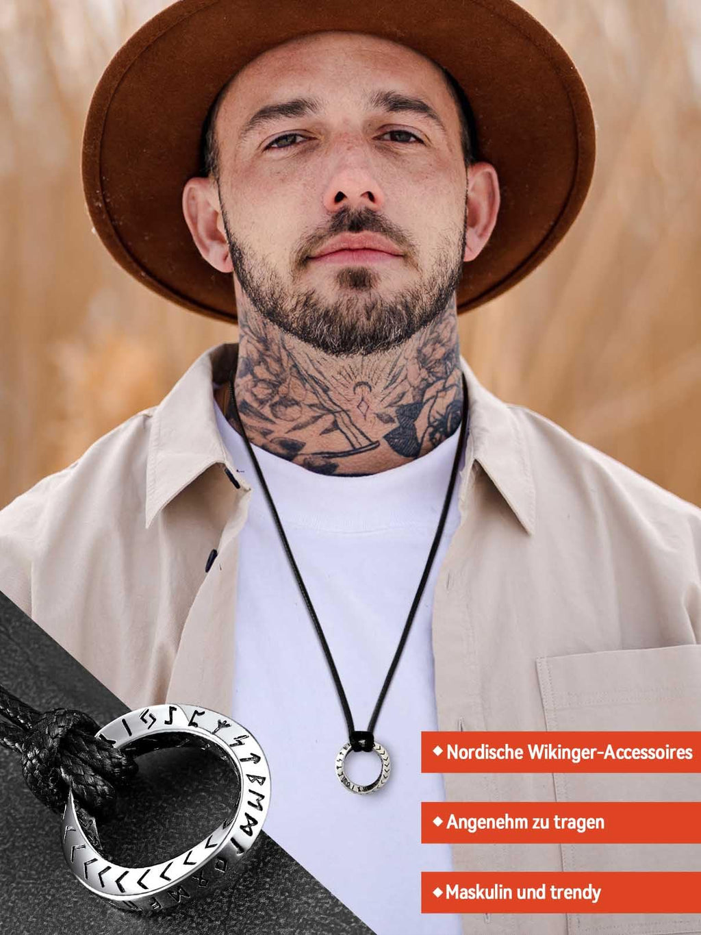 FaithHeart Lederkette Herren Damen Leder Halskette Männer Kette mit Runen Anhänger Edelstahl Lederband mit Mobius Rund/Dreieck/Unendlichkeit Kunstleder Lederhalsband verstellbar Wikinger Schmuck
