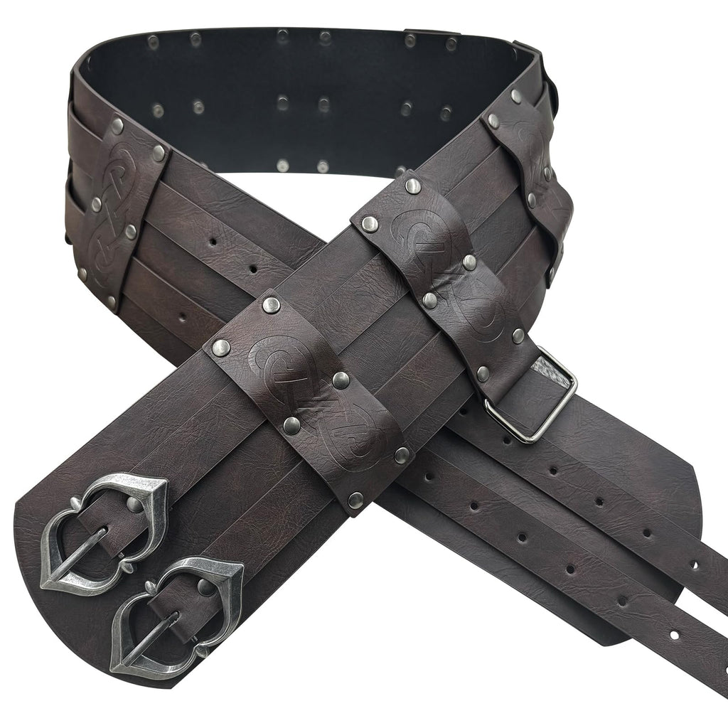 HiiFeuer Wikinger breiter Gürtel, mittelalterlicher Kunstleder Rüstungsgürtel Ritter Korsett Gürtel, LARP Halloween Kostüm