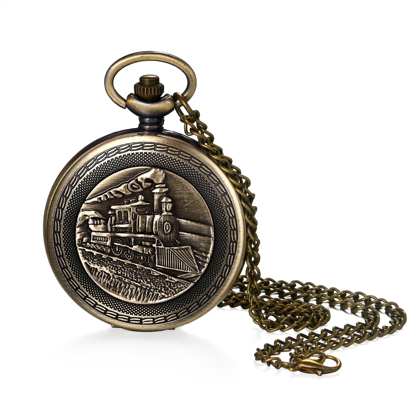 JewelryWe Taschenuhr Herren Damen Vintage: Retro Analog Quarz Kettenuhr Uhr Umhängeuhr mit Halskette Kette Pocket Watch Bronze Unisex Geschenk
