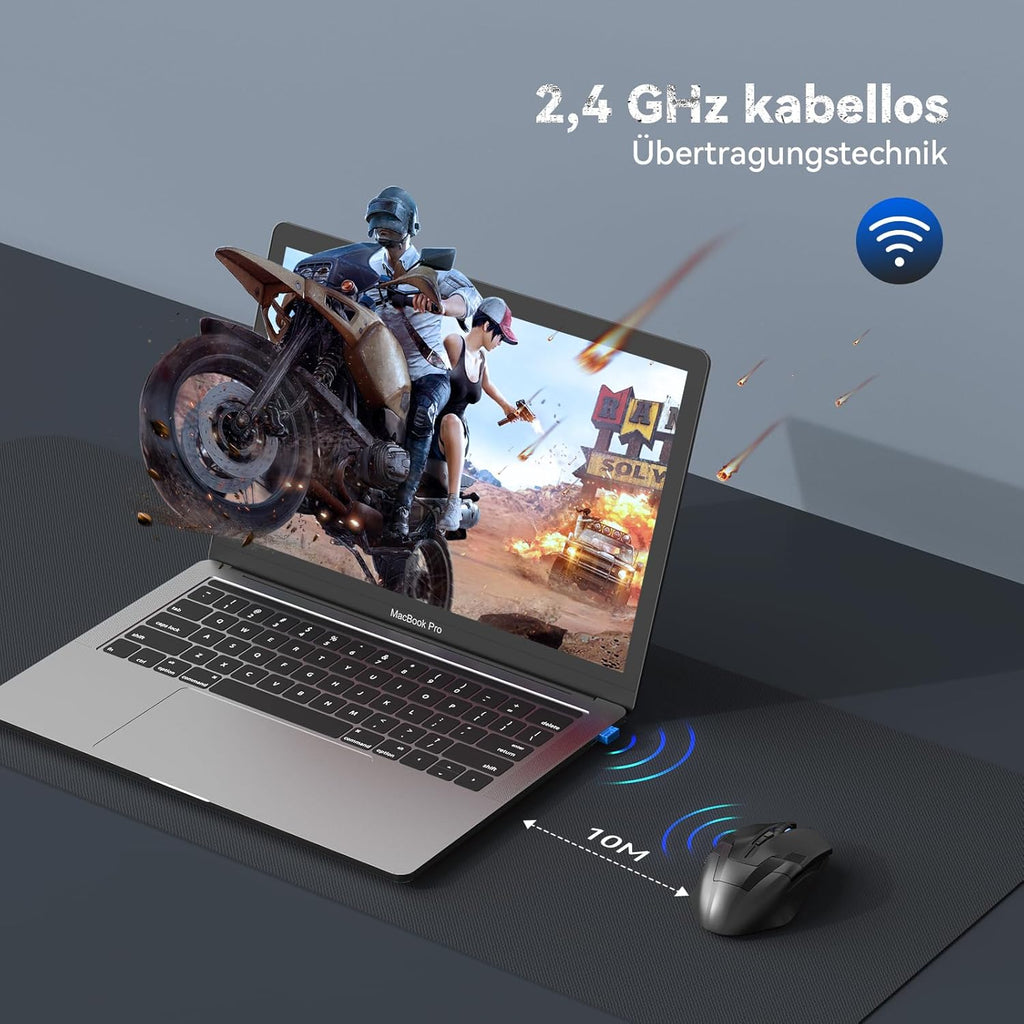 TECKNET Kabellose Gaming Maus, 2,4 GHz Wireless Mouse Gaming mit Schnellfeuertaste, 8 Tasten, 4800 DPI, 20 Millionen Klicks, Ergonomische Optische Maus für PC/Mac/Laptop