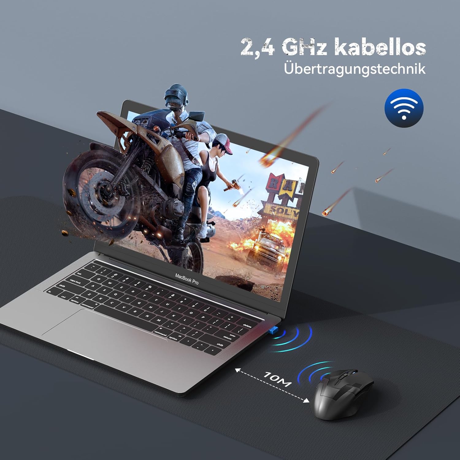 TECKNET Kabellose Gaming Maus, 2,4 GHz Wireless Mouse Gaming mit Schnellfeuertaste, 8 Tasten, 4800 DPI, 20 Millionen Klicks, Ergonomische Optische Maus für PC/Mac/Laptop