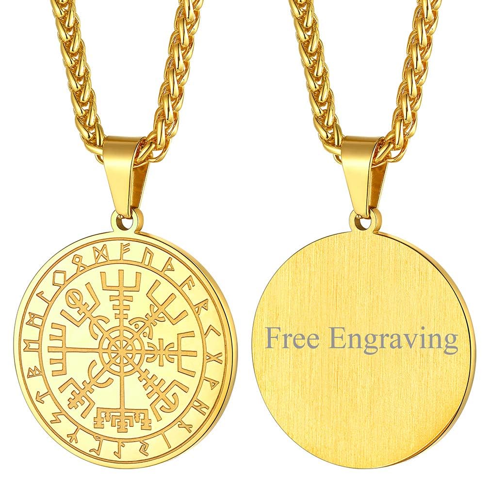 FaithHeart Wikingerhalskette für Herren, Vegvisir-Kompass, Edelstahl, Kette 55 + 5 cm, nordischer Mythologie-Schmuck