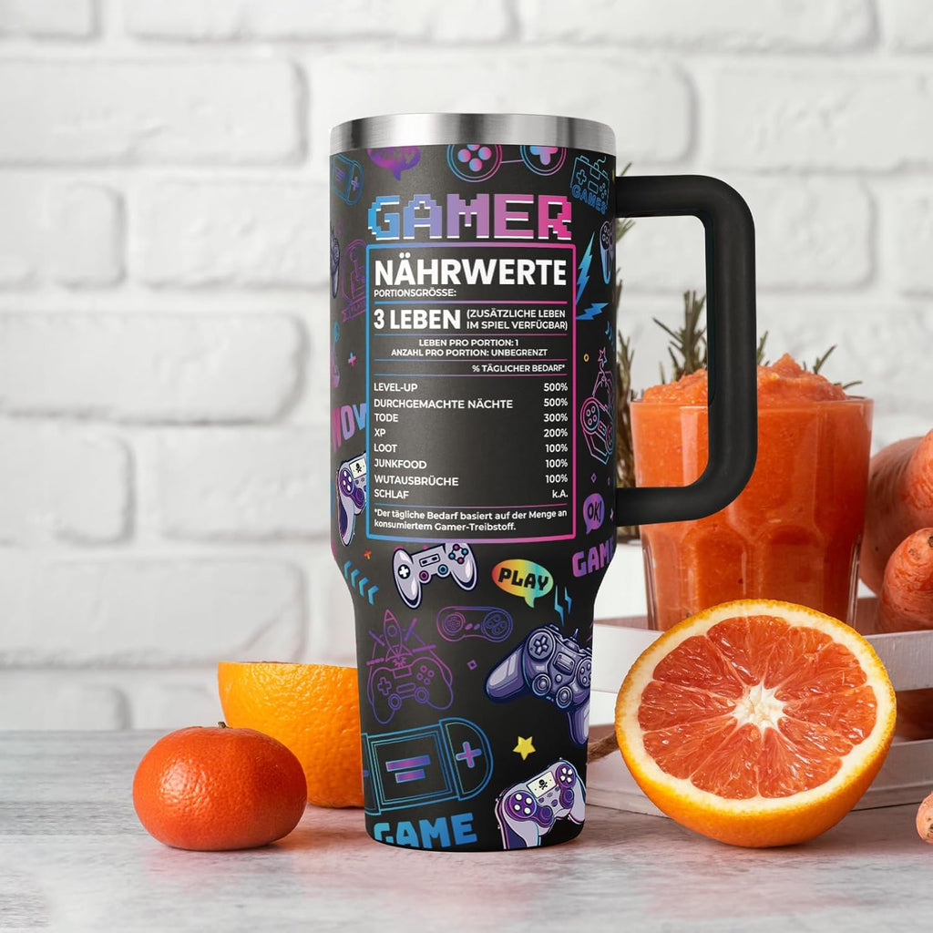 Gamer Geschenk, Geschenke für Männer, Geschenkidee für Computerspieler, Gaming-Fans und Zocker, Geburtstagsgeschenk, Geschenke für Papa Freund Mann, 40 OZ Thermobecher mit Deckel und Strohhalm