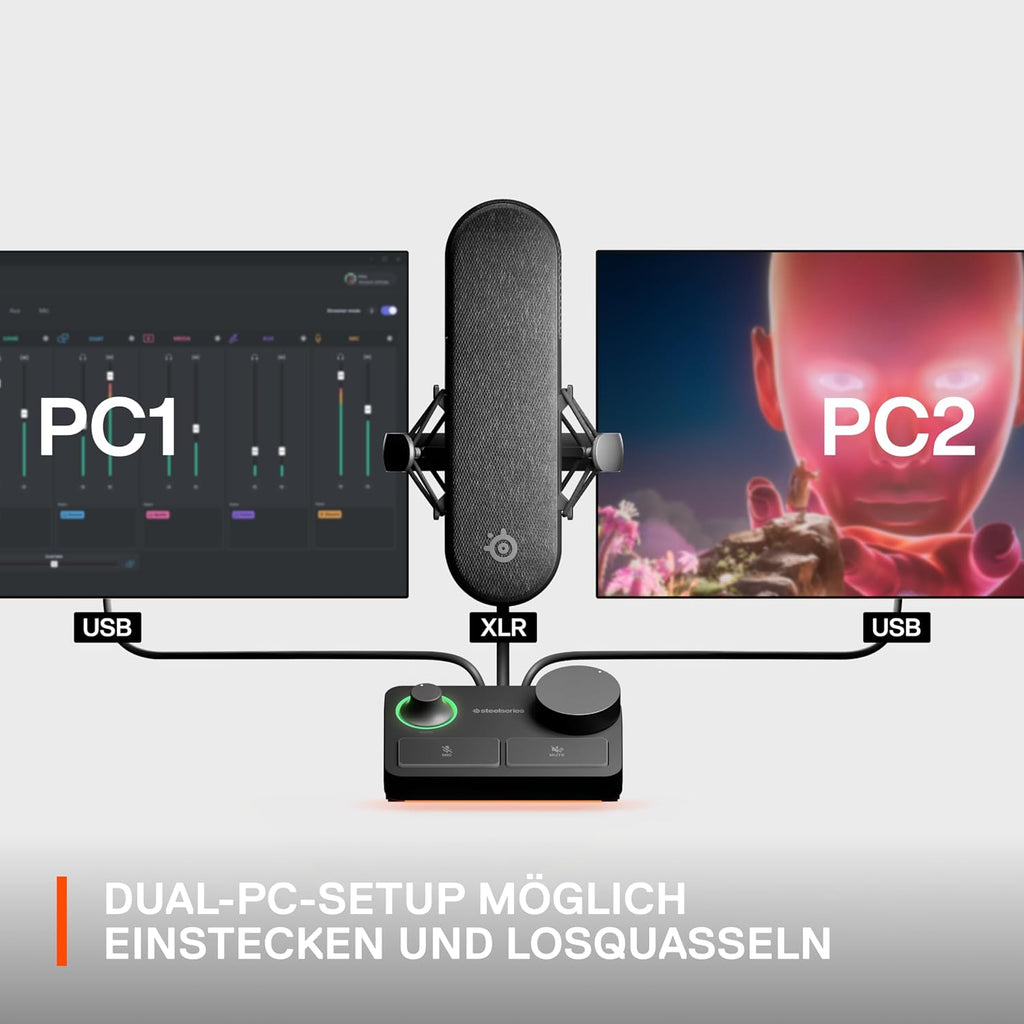 SteelSeries Alias Pro Kit – XLR-Mikrofon + Stream-Mixer – 3 Mal größere Kapsel fürs Gaming, Streaming und Podcasting – USB/XLR-Schnittstelle – Benutzerdefinierte Steuerung – RGB – Einzel- oder Dual-PC