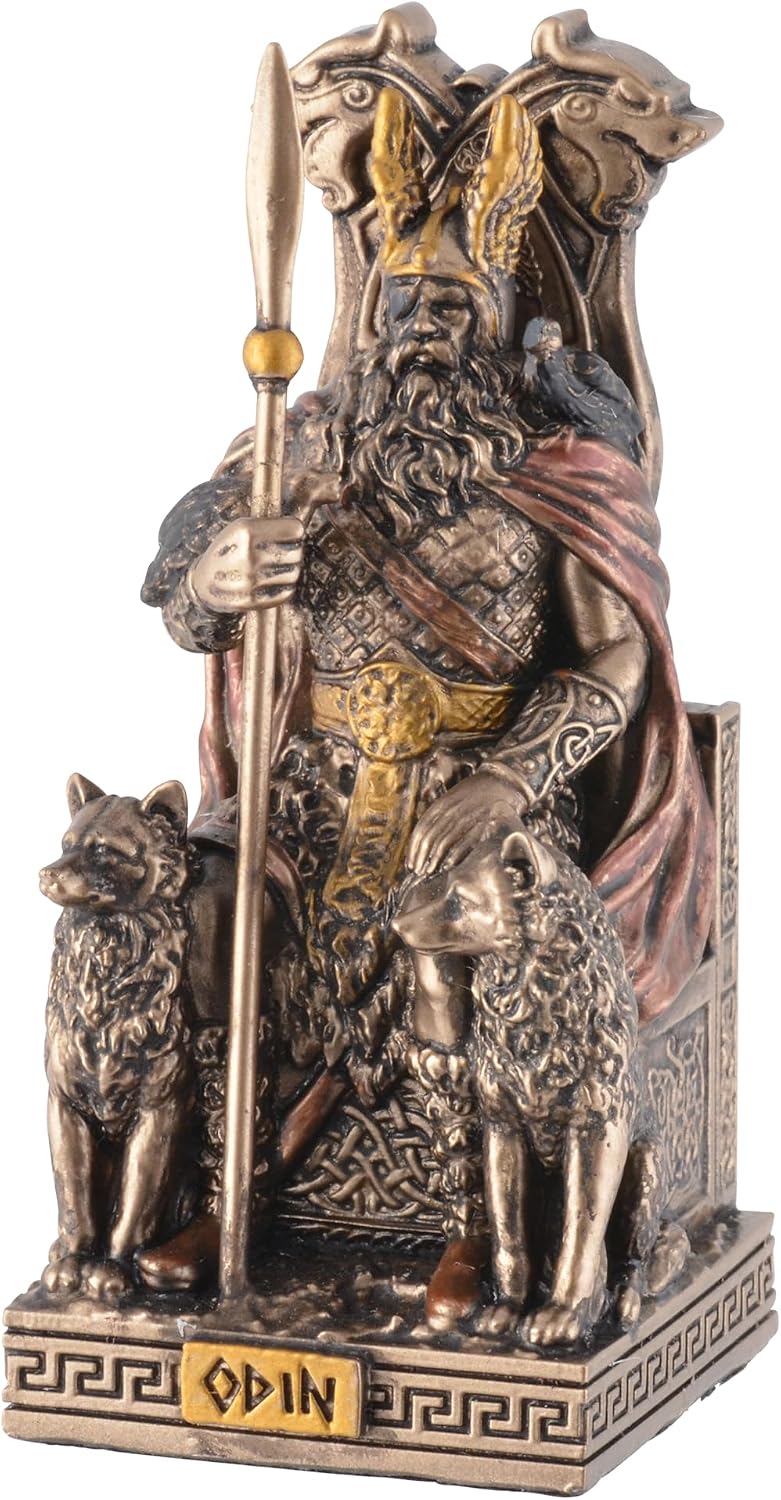 VOGLER Joh. Vogler GmbH Germanischer Gott Odin auf dem Thron, aus Kunststein, mit Bronzefarbe von Künstlerhand bemalt, by Veronese