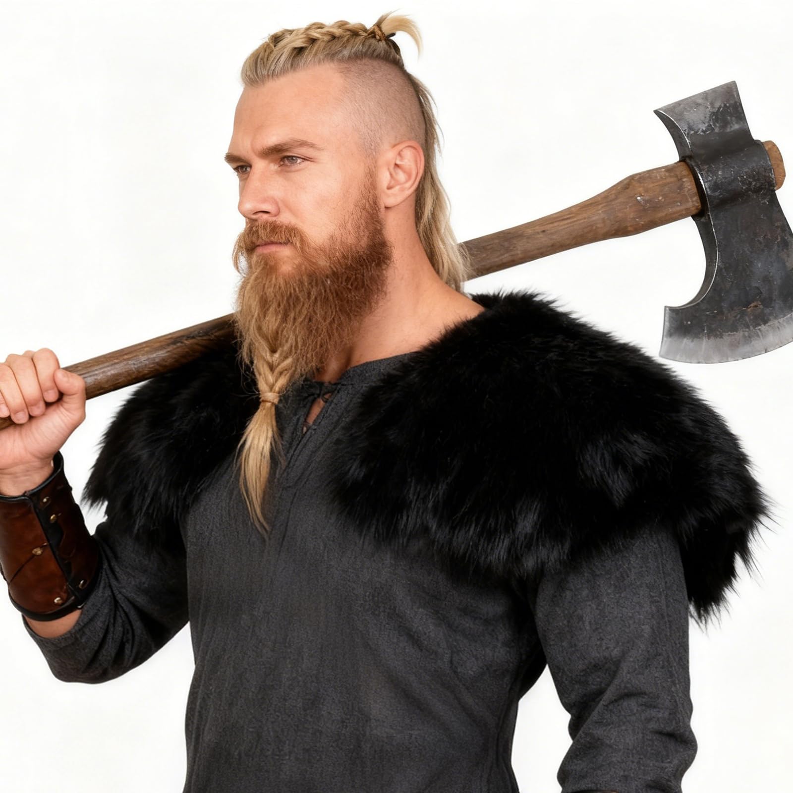 keland Viking Kunstfell Kragen für Männer Schal Capelet Wrap Kostüm Accessoire