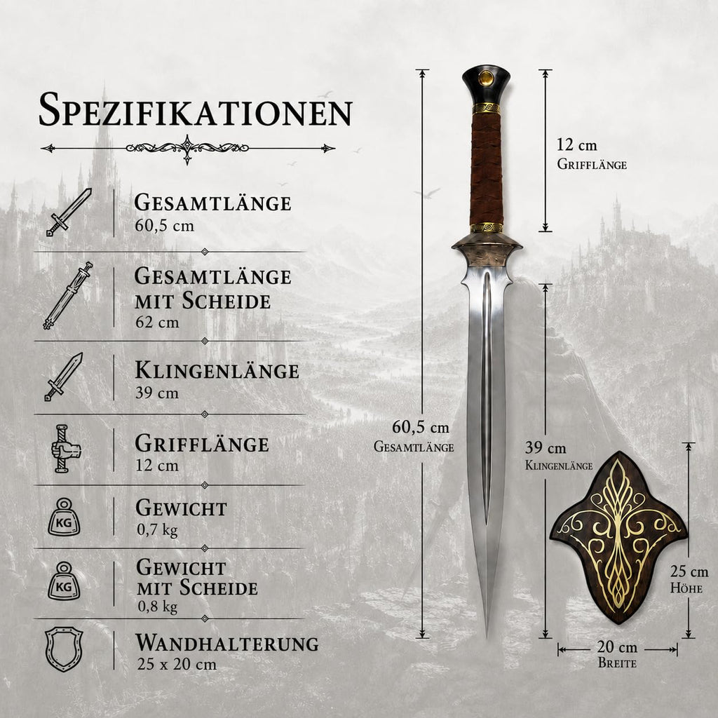Der Herr der Ringe - LOTR Schwert, Filmschwert, echt, aus Stahl, Der Hobbit, Zauberer Merch, Aragorn Sword, Deko für Sammler und als Geschenk