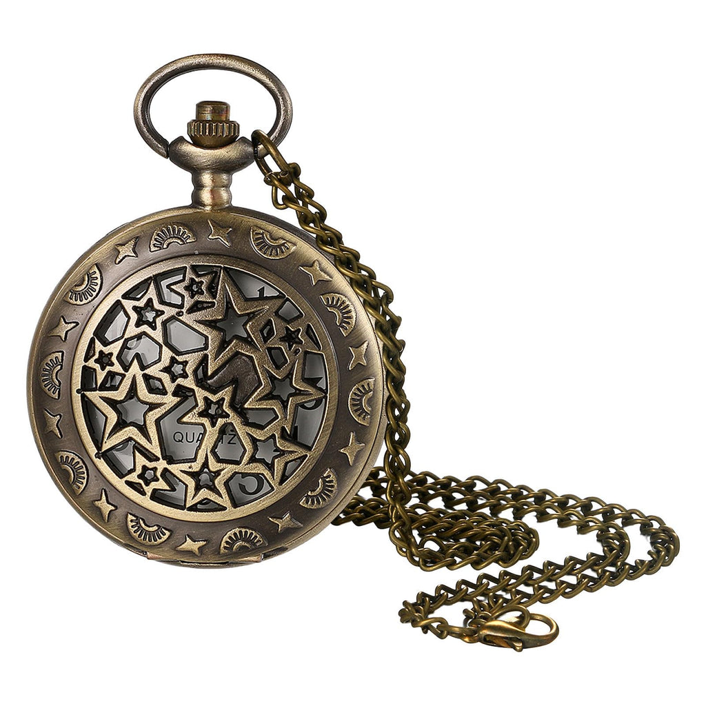 JewelryWe Taschenuhr Herren Damen Vintage: Retro Analog Quarz Kettenuhr Uhr Umhängeuhr mit Halskette Kette Pocket Watch Bronze Unisex Geschenk