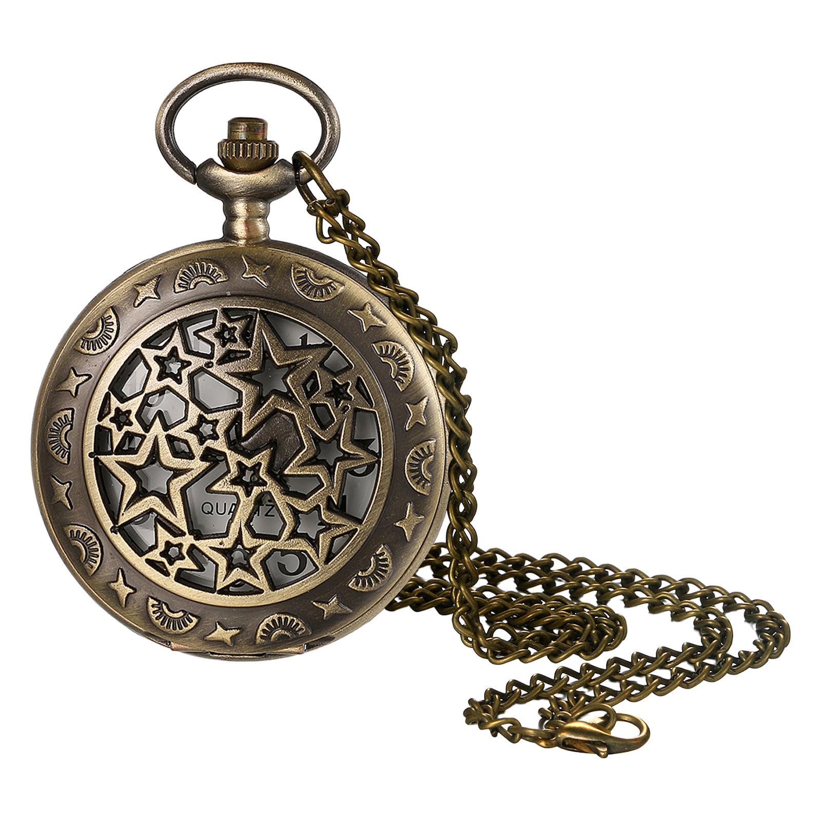 JewelryWe Taschenuhr Herren Damen Vintage: Retro Analog Quarz Kettenuhr Uhr Umhängeuhr mit Halskette Kette Pocket Watch Bronze Unisex Geschenk