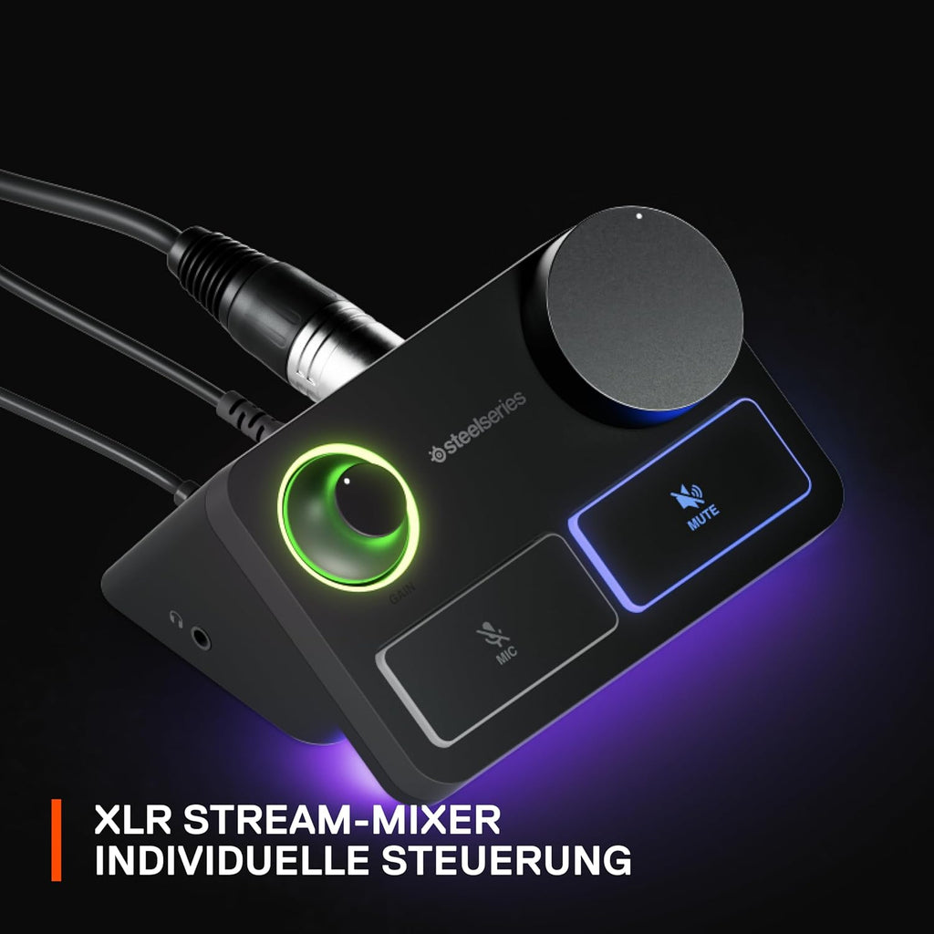 SteelSeries Alias Pro Kit – XLR-Mikrofon + Stream-Mixer – 3 Mal größere Kapsel fürs Gaming, Streaming und Podcasting – USB/XLR-Schnittstelle – Benutzerdefinierte Steuerung – RGB – Einzel- oder Dual-PC