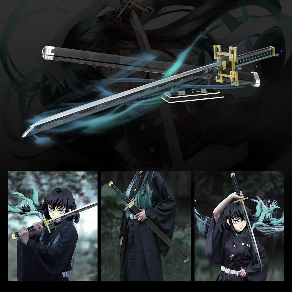 TOY PLAYER Demon Slayer Schwerter Bausätze für Erwachsene 100 cm langes Tokitou Muichirou Schwert mit Scheide und Ständer, Anime-Schwertbausatz, Katana, Demon Slayer, Geschenk, 771 Teile