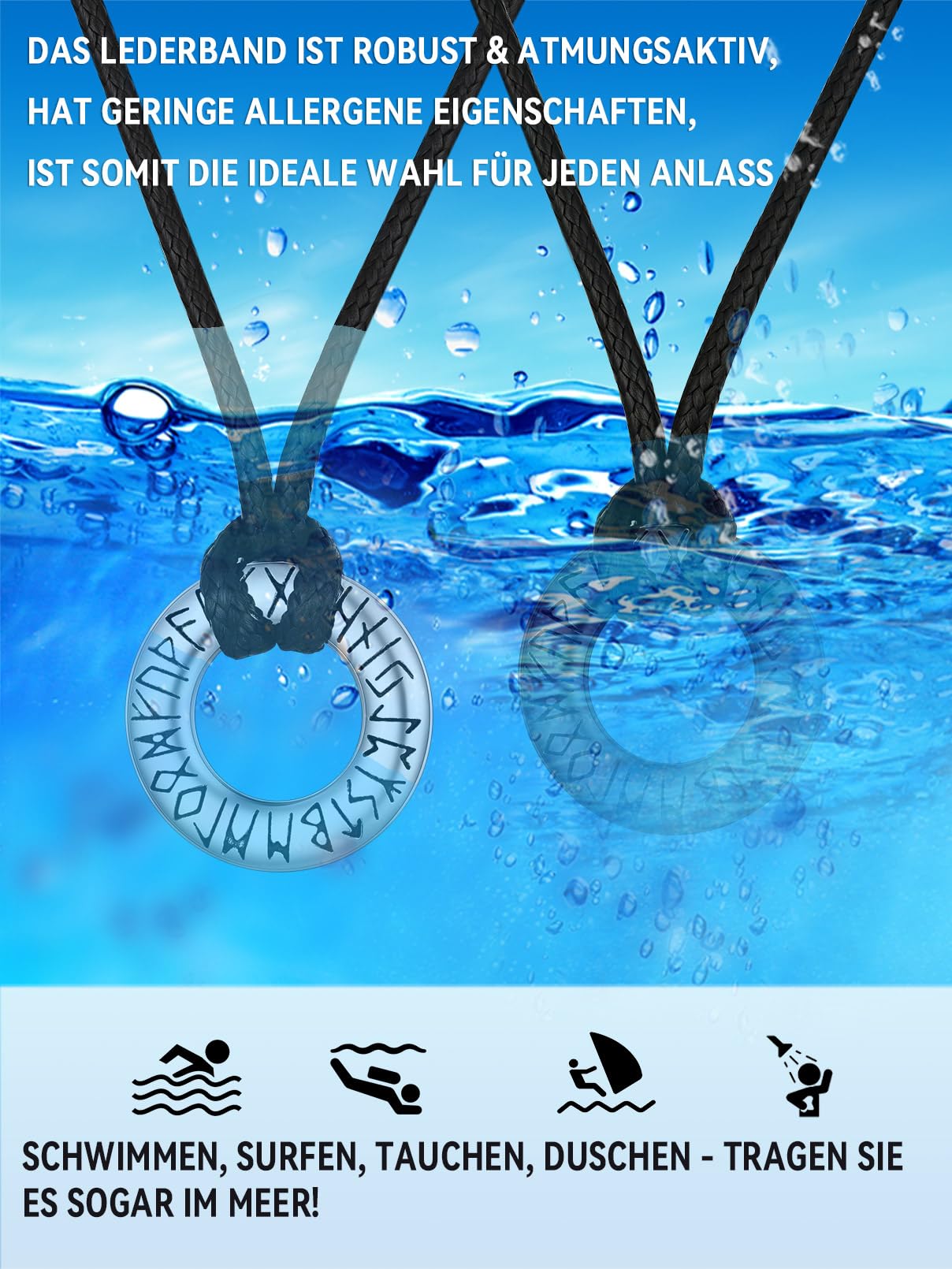FaithHeart Lederkette Herren Damen Leder Halskette Männer Kette mit Runen Anhänger Edelstahl Lederband mit Mobius Rund/Dreieck/Unendlichkeit Kunstleder Lederhalsband verstellbar Wikinger Schmuck