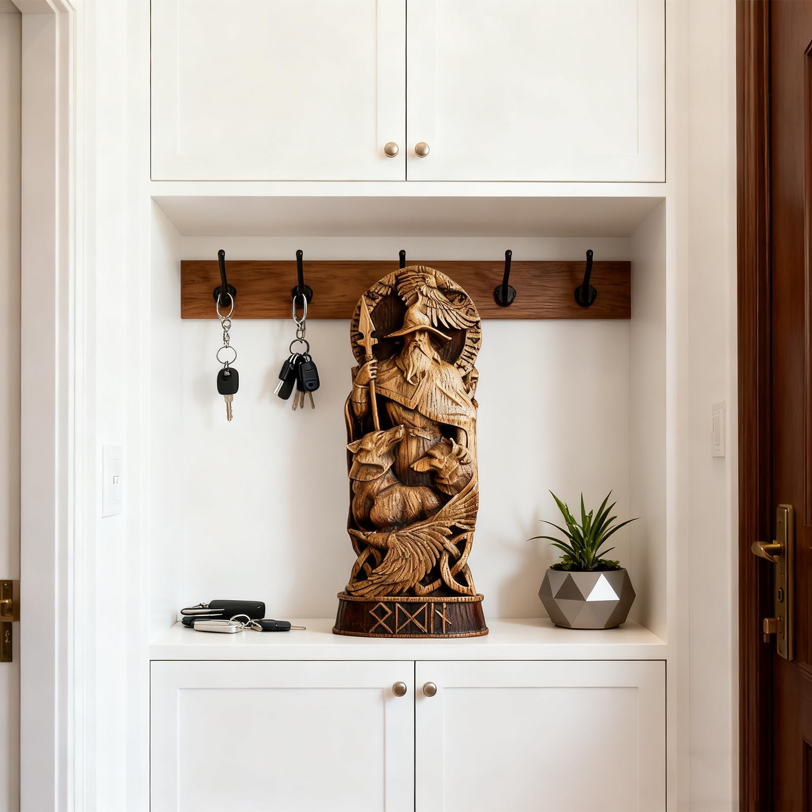 Nordischer Gott Harz Statue, Harz Griechischer Gott Skulptur,22 X 9 cm Nordische Götter Wikinger Deko Statue, für Zuhause Weinschrank Regal Bücherregal (Odin)
