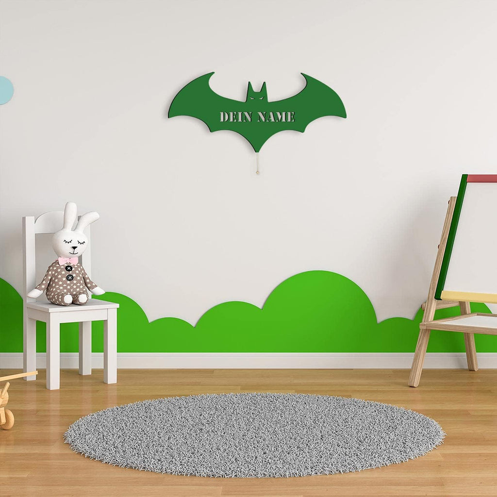 Namofactur® - LED Decorative Night Light Bat Personalized with Desired Name Laser Engraving Wall Lamp Kids' Room Living Room Gift