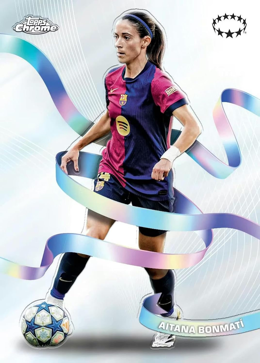 2024/25 Topps Chrome UEFA Damen Champions League Soccer Blaster Sammelkarte 7er-Pack Blaster-Box (3 Mini-Diamant-Refraktor-Parallelen pro Box)