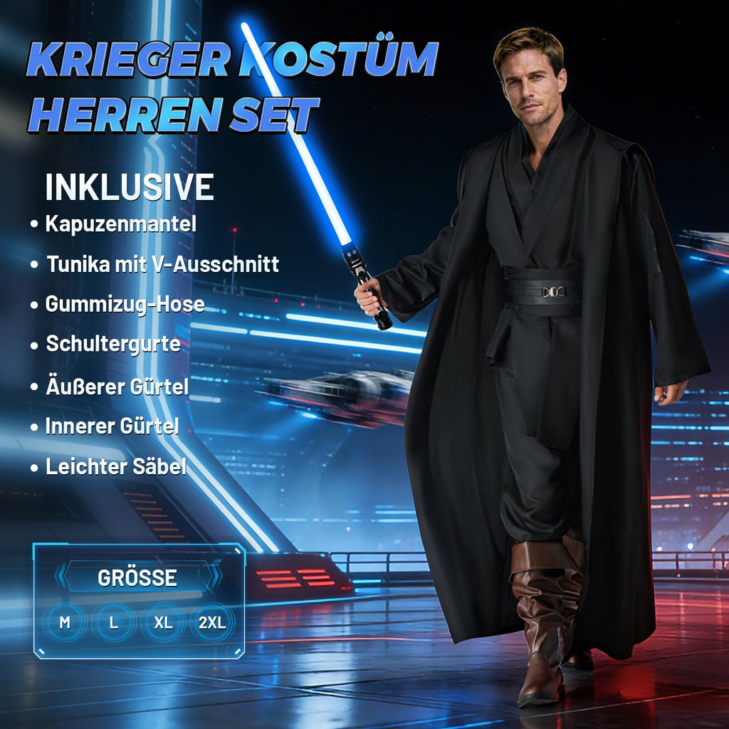 jedi-Kostüm Herren, jedi-Robe Herren Set jedis-Outfit Erwachsene jedis-Kleidung Erwachsene mit Blau Lightsaber, Kapuzenumhang und Mittelalter Tunika für Halloween, Karneval