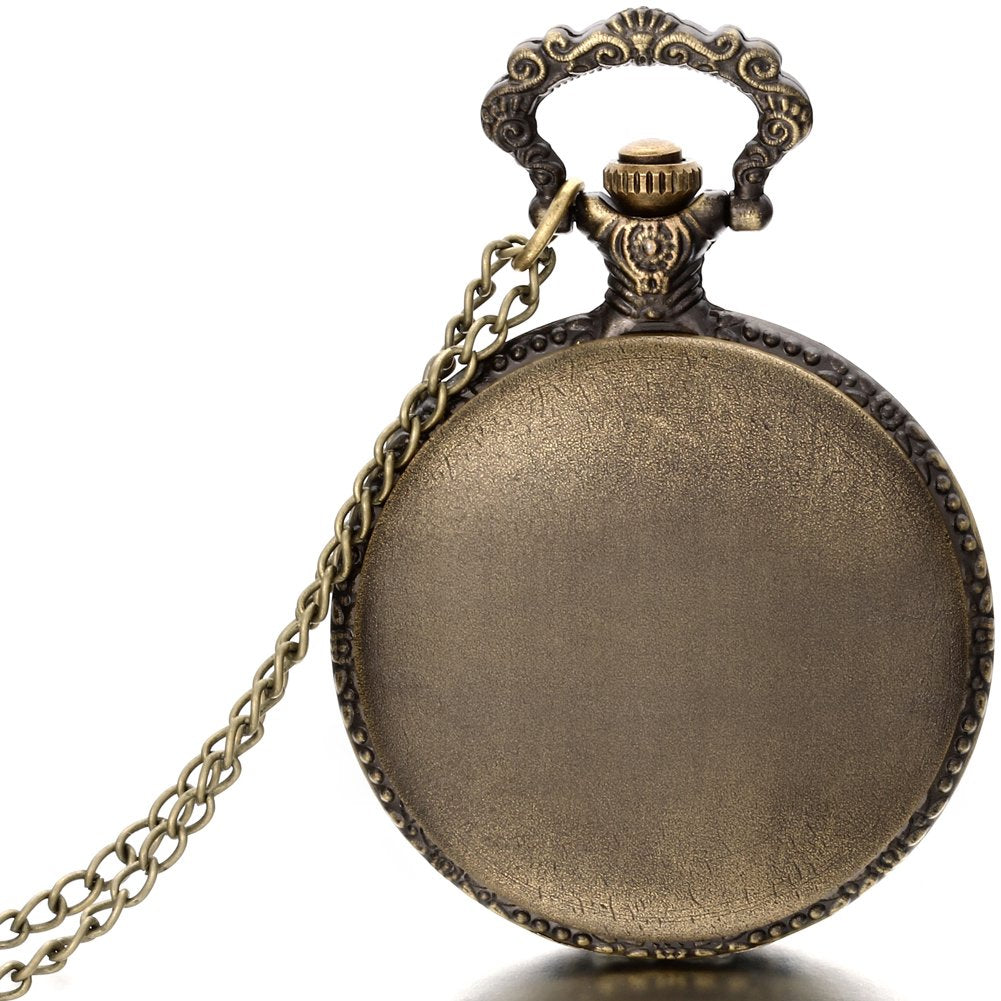 JewelryWe Taschenuhr Herren Damen Vintage: Retro Analog Quarz Kettenuhr Uhr Umhängeuhr mit Halskette Kette Pocket Watch Bronze Unisex Geschenk