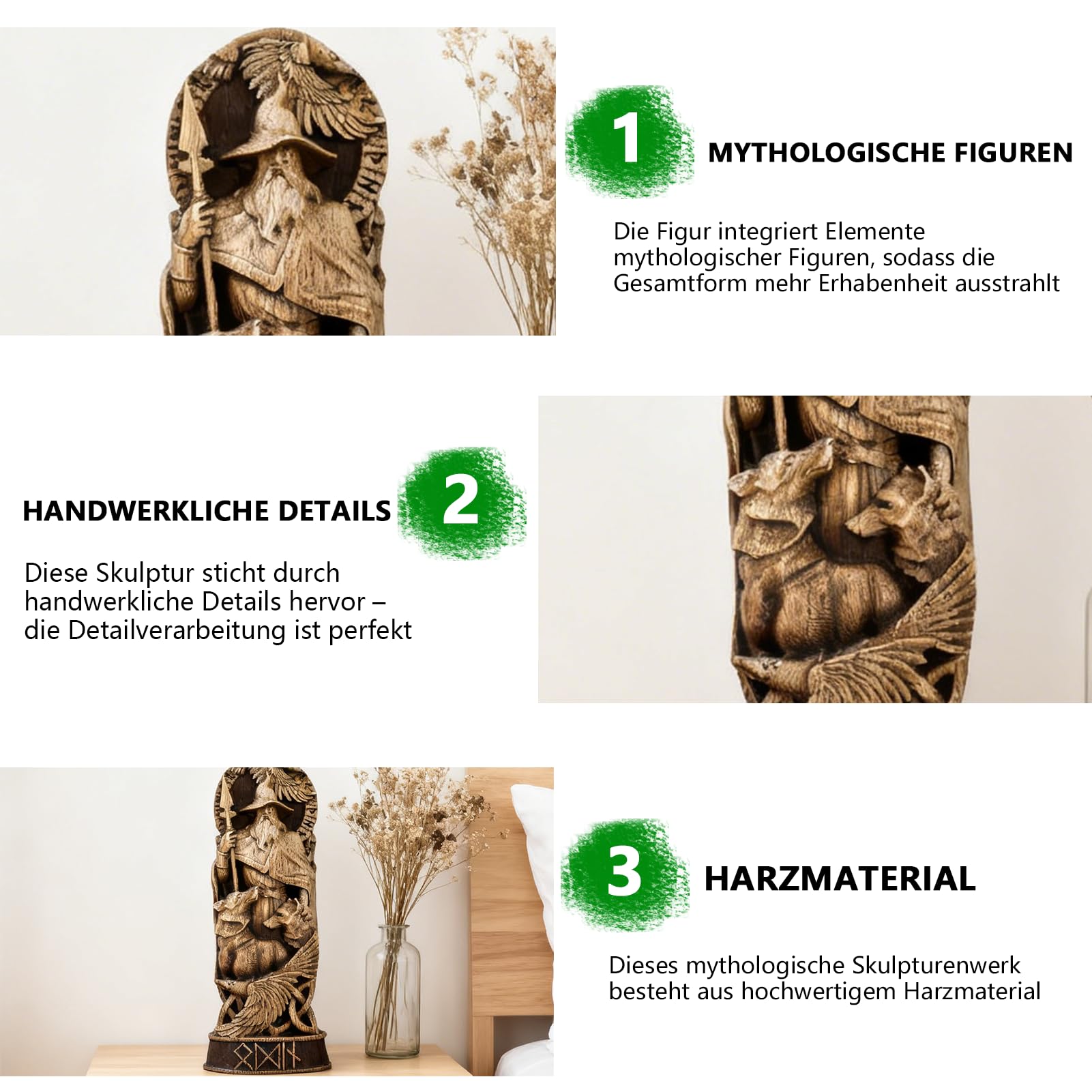 Nordischer Gott Harz Statue, Harz Griechischer Gott Skulptur,22 X 9 cm Nordische Götter Wikinger Deko Statue, für Zuhause Weinschrank Regal Bücherregal (Odin)
