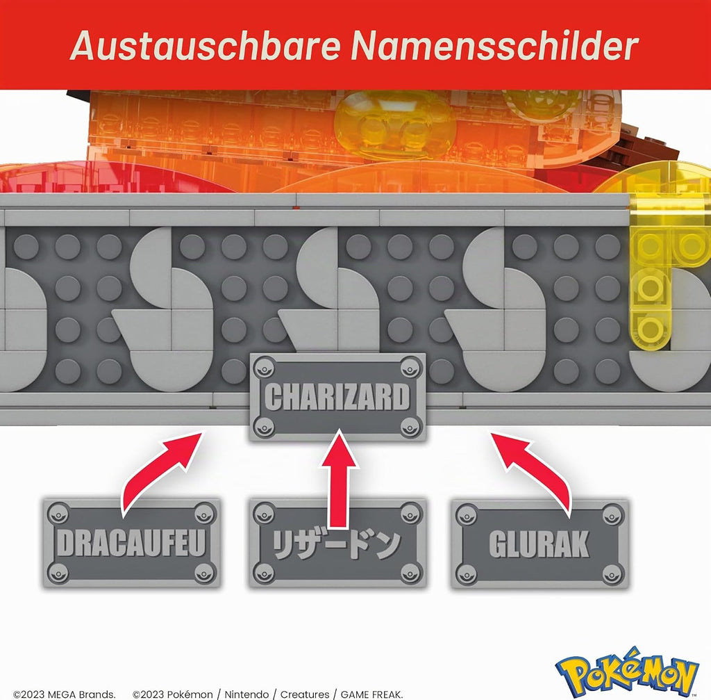 Mega Pokémon Glurak Actionfigur, 1664 Teile, zusammenbaubares, bewegliches Figur, Bauspielzeug, ca. 28 cm groß, ab 12 Jahre Sammelfigut, HMW05