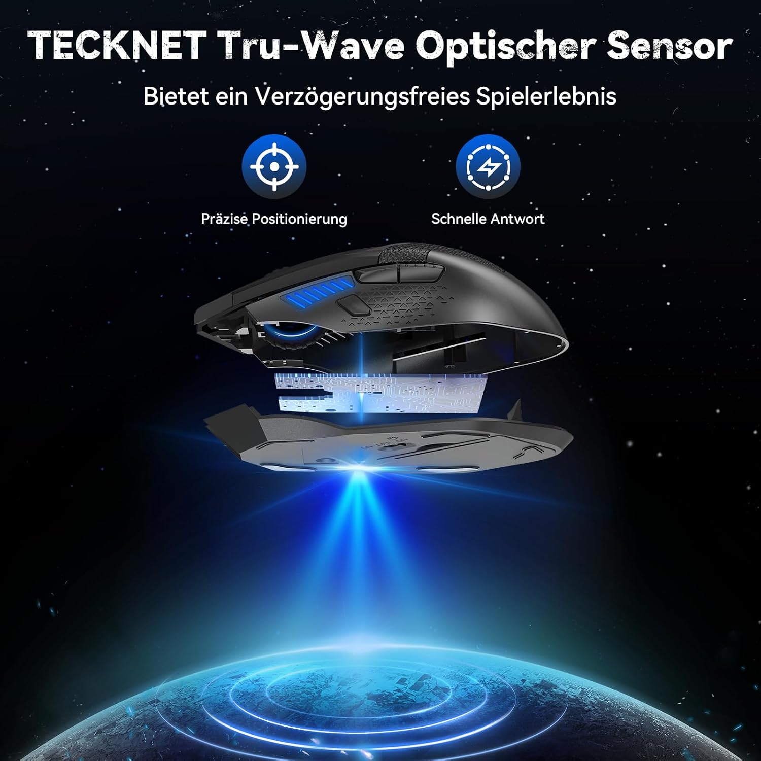 TECKNET Kabellose Gaming Maus, 2,4 GHz Wireless Mouse Gaming mit Schnellfeuertaste, 8 Tasten, 4800 DPI, 20 Millionen Klicks, Ergonomische Optische Maus für PC/Mac/Laptop