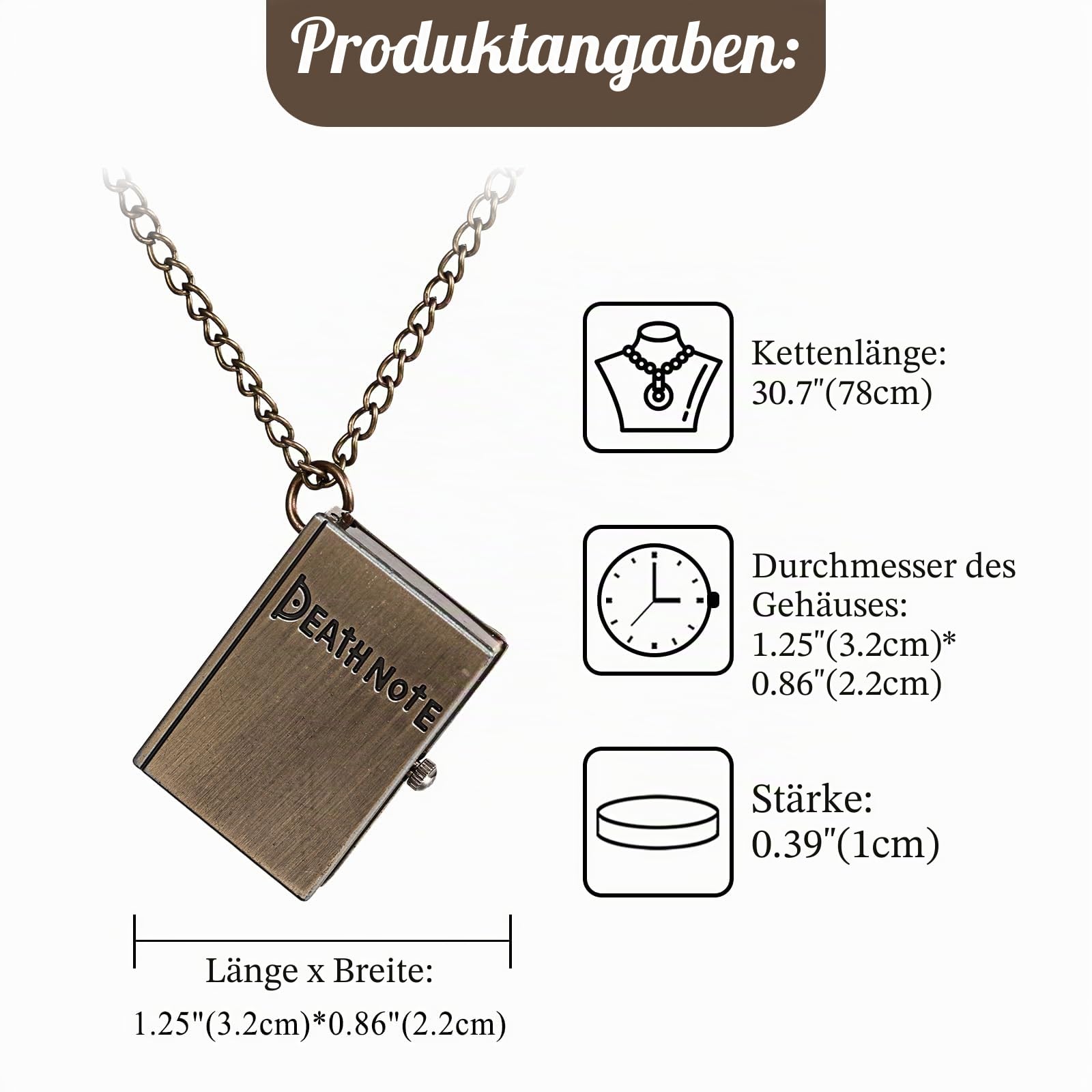 JewelryWe Taschenuhr Herren Damen Vintage: Retro Analog Quarz Kettenuhr Uhr Umhängeuhr mit Halskette Kette Pocket Watch Bronze Unisex Geschenk