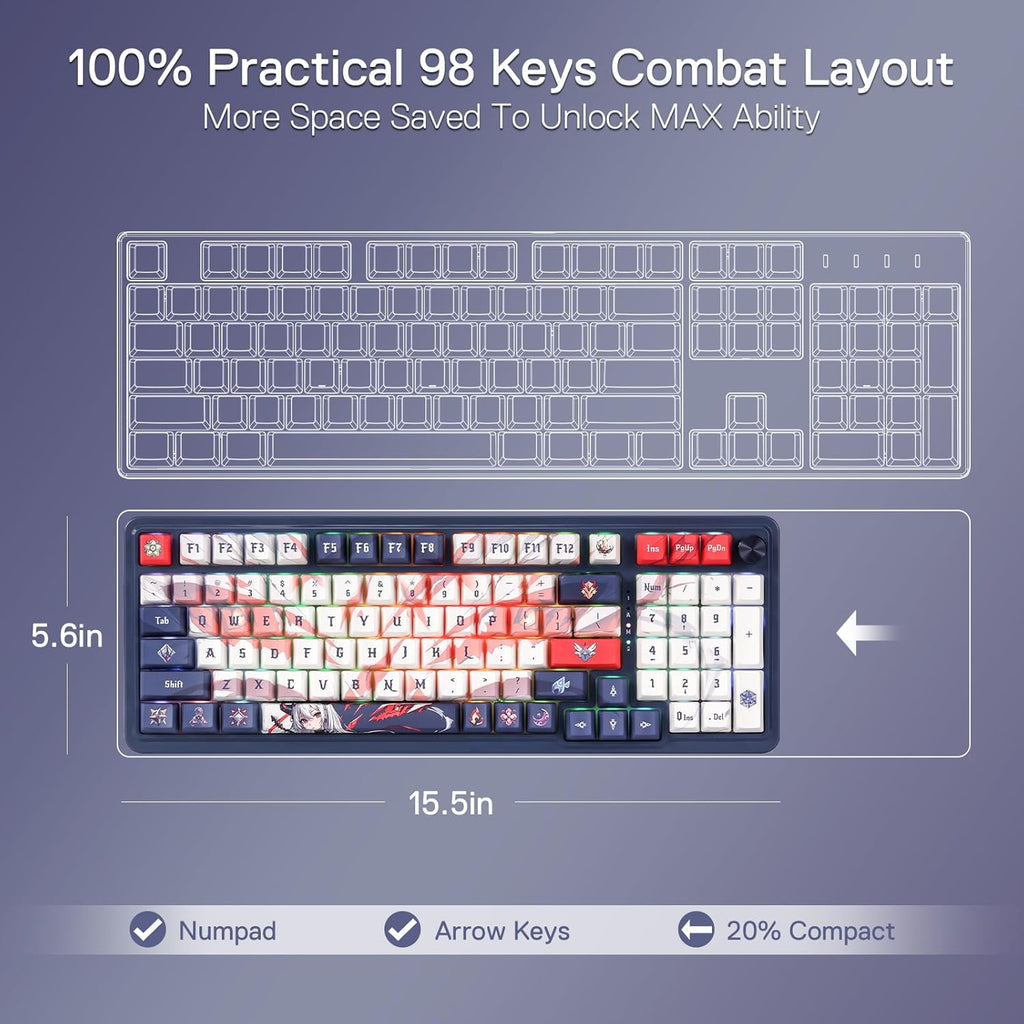 Redragon K686 PRO SE Anime Gasket Gaming Tastatur RGB 3 Modus 98 Tasten | Hot Swap Sockel Drehknopfsteuerung Geräuschdämpfende Pads Custom Hi Fi Linear