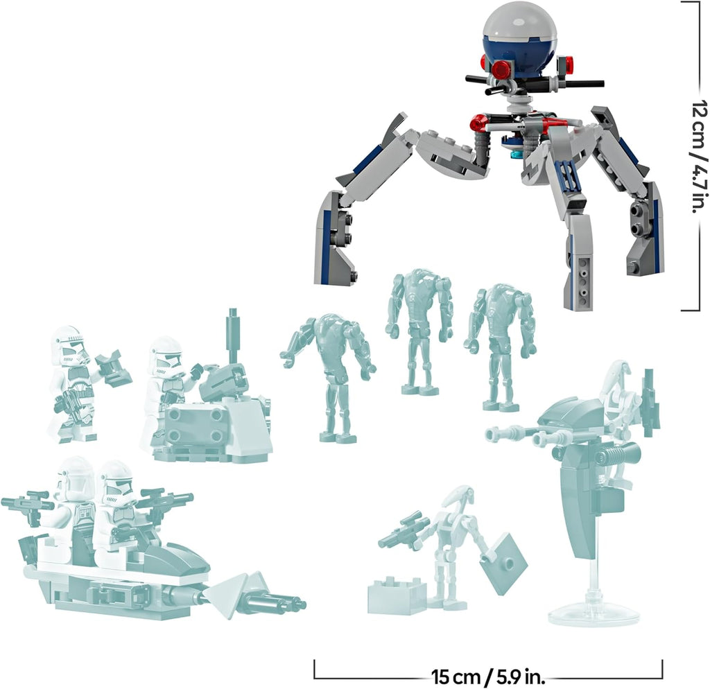LEGO Star Wars 75372 Clone Trooper & Battle Droid Battle Pack, inkl. 4 Minifiguren, 5 Droiden und Speeder Bike mit Shooter - Bauspielzeug für Jungen und Mädchen ab 7 Jahren