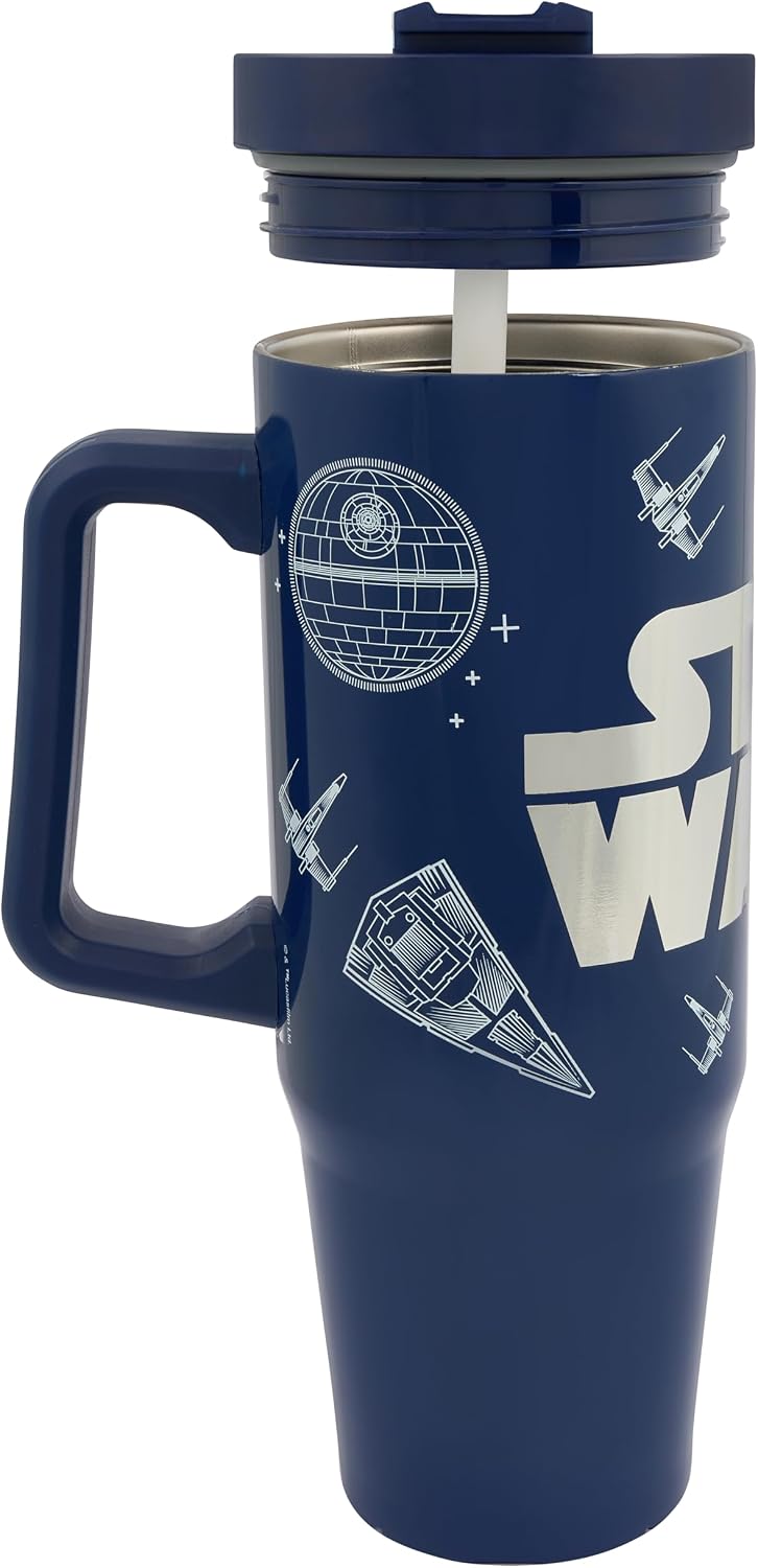 Star Wars Lucas Isolierter Becher mit Strohhalm und Deckel, 900 ml, offizieller Merchandise-Artikel von Polar Gear Vehicles, Reisebecher, doppelwandiger Edelstahlbecher, Isolierbecher