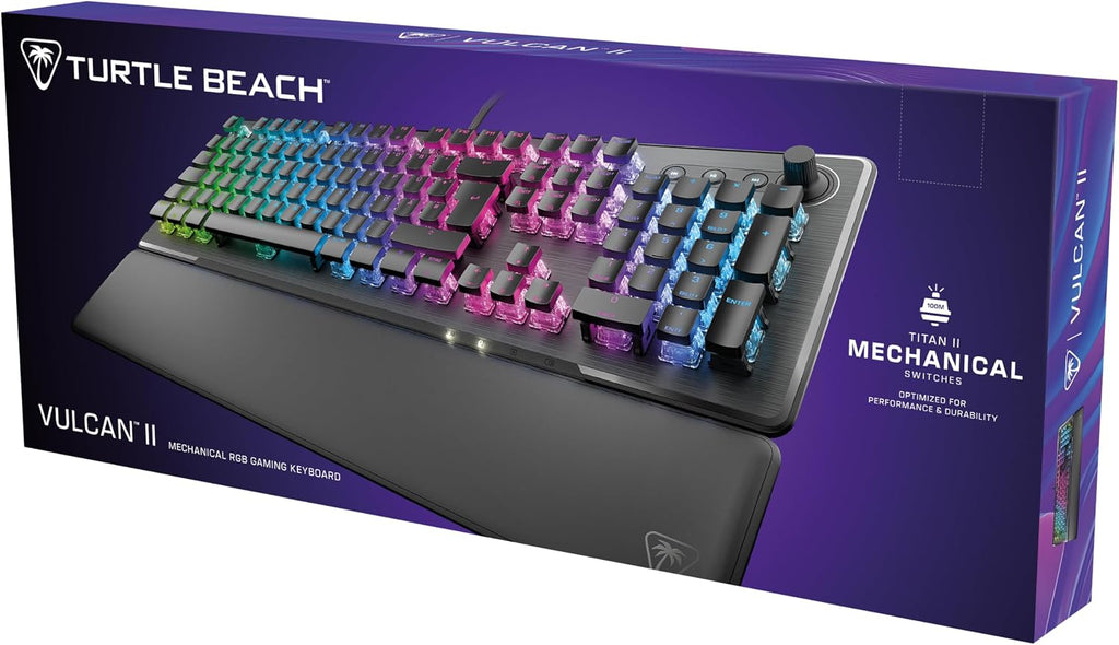 Turtle Beach Vulcan II Tactile mechanische RGB-Gaming-Tastatur DE Layout | Schwarz, TITAN-Mechanikschalter, RGB-Tasten, abnehmbare Handballenauflage, Mediensteuerung, Aluminiumplatte, Ziffernblock