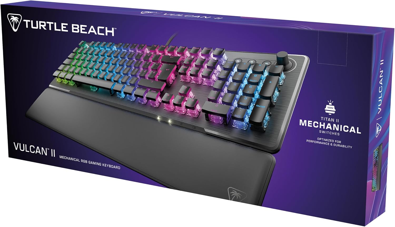Turtle Beach Vulcan II Tactile mechanische RGB-Gaming-Tastatur DE Layout | Schwarz, TITAN-Mechanikschalter, RGB-Tasten, abnehmbare Handballenauflage, Mediensteuerung, Aluminiumplatte, Ziffernblock