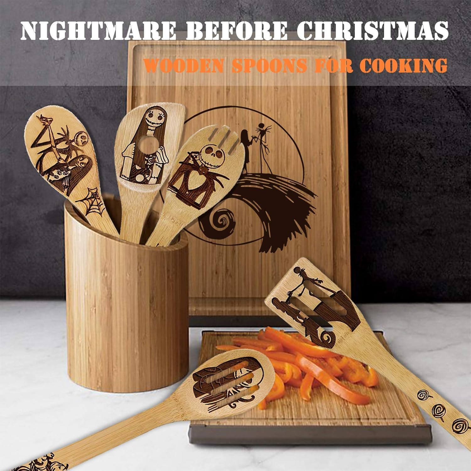 Gravierte Holzlöffel-Set mit 5 – Lustige Harry Geschenke Kochlöffel, Küchenutensilien zum Kochen, Einweihungsgeschenk, Harry Weihnachten Geschenke für Frauen oder Männer (Küche/Deko)