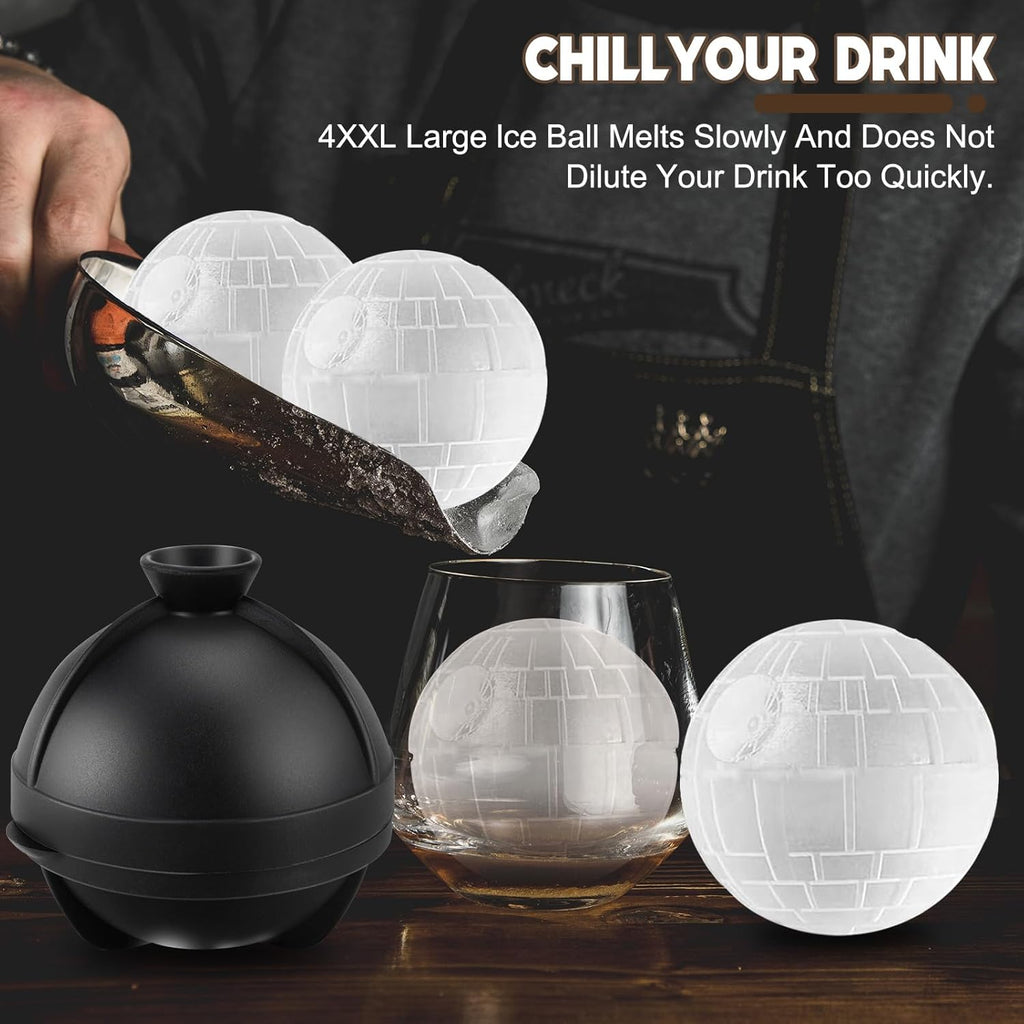 Eiswürfelform Kugel Silikon Set, 4 XXL Groß Eiskugelform mit Deckel & Trichter, Star Wars Wiederverwendbar Eiswürfelformen Rund, BPA Frei Eiswürfel Form Eiswürfelbehälter für Bier Cocktail Whisky Wein