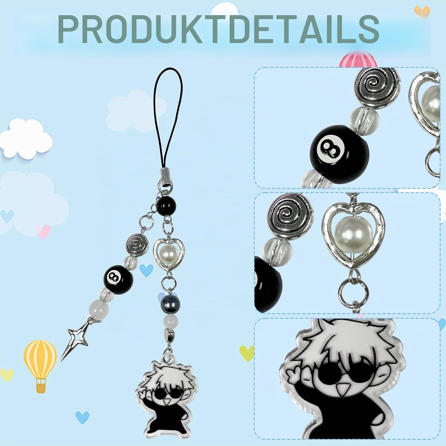 Jujjutsu Kaiisen Schlüsselanhänger, 2 Stück Gojo Satoru Schlüssel Anhänger | Keychain, Schlüsselbund, Anime Merch Accessoire für Schlüssel und Taschen, Schwarz-Weiß mit Sternanhänger