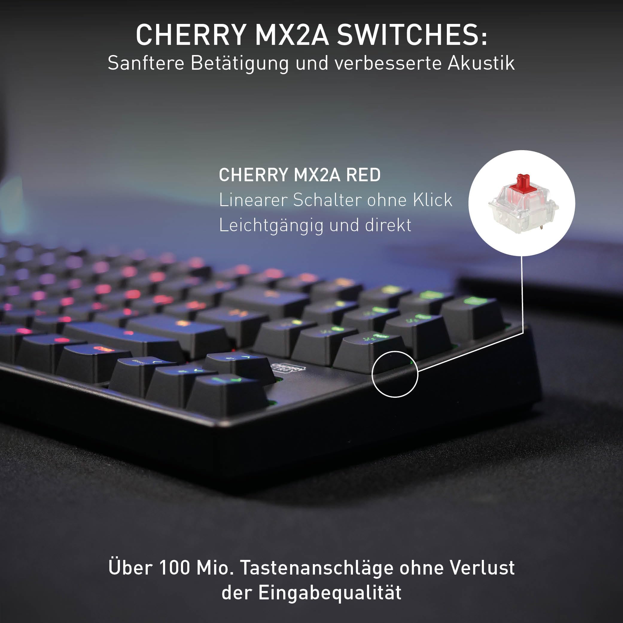 CHERRY XTRFY K4V2 TKL, Kabelgebundene Gaming-Tastatur ohne Nummernblock, Deutsches Layout (QWERTZ), RGB-Beleuchtung, Mechanische MX2A RED Switches, Weiß