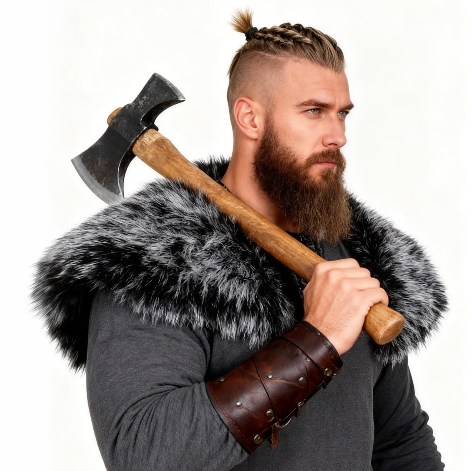 keland Viking Kunstfell Kragen für Männer Schal Capelet Wrap Kostüm Accessoire