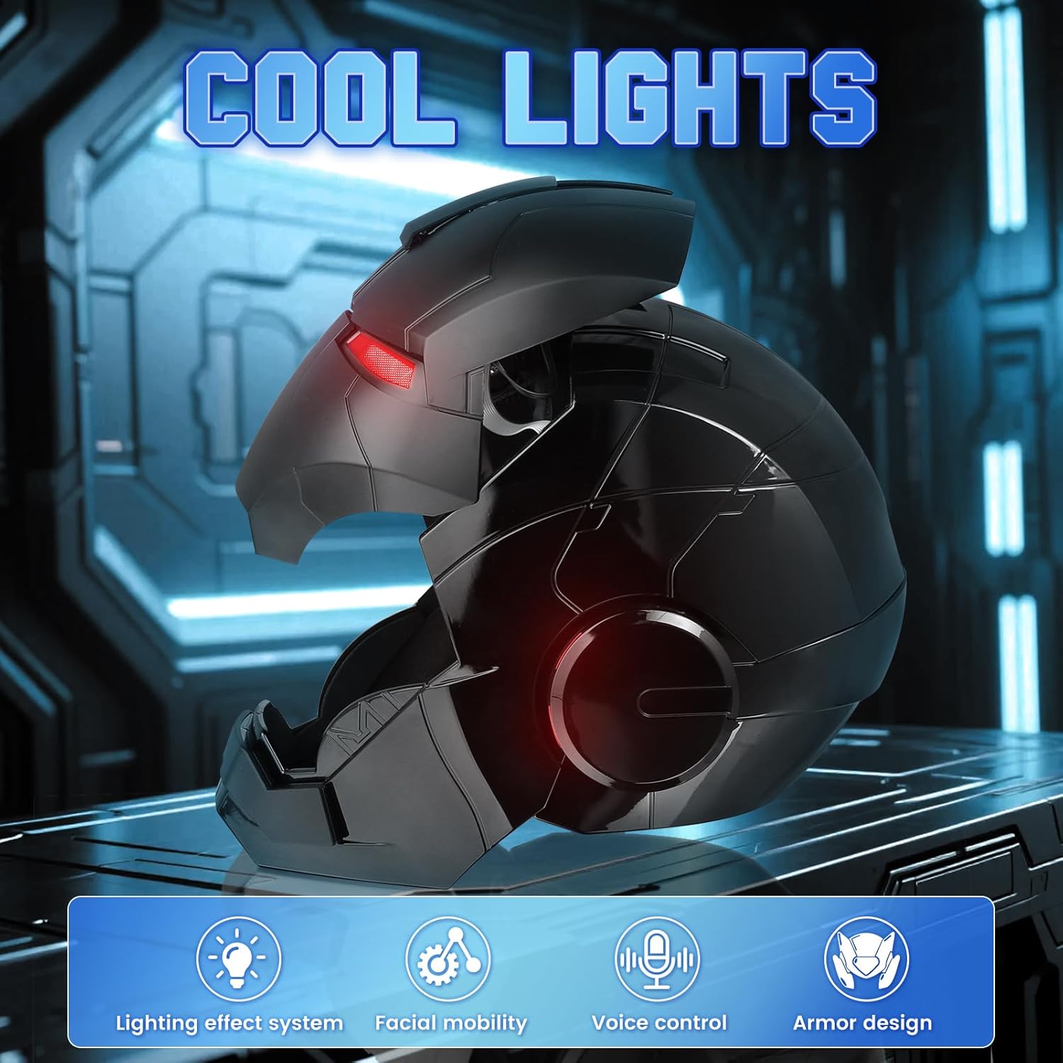 Iron Hero MK 5 Black Edition Sammlerhelm für Herren 1:1 mit Stimme, Touch und Fernbedienung, LED-Augen und realistischen Soundeffekten, Cosplay-Geschenk und Display für Erwachsene und Jugendliche