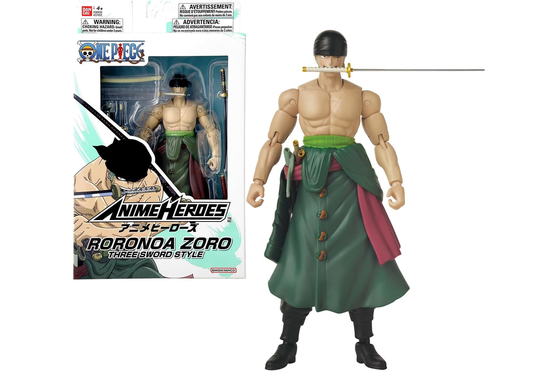BANDAI – Anime Heroes – One Piece Figur – Lorenor Zorro 17 cm Three Sword Style – Offizielle Lizenz One Piece – Bewegliche Manga Figur Zorro 3 Schwerter – Spielzeug für Kinder ab 4 Jahren – 37052