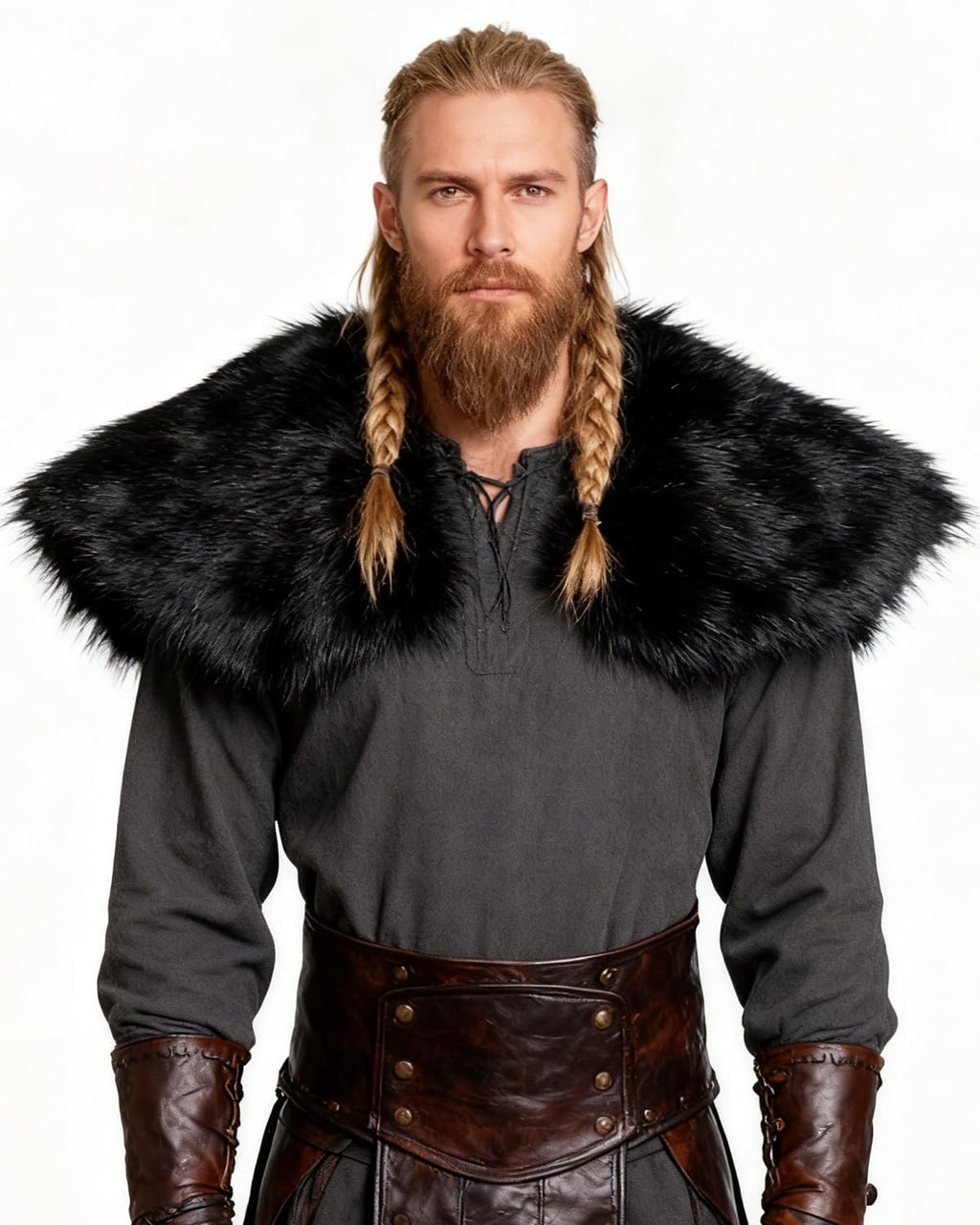 keland Viking Kunstfell Kragen für Männer Schal Capelet Wrap Kostüm Accessoire