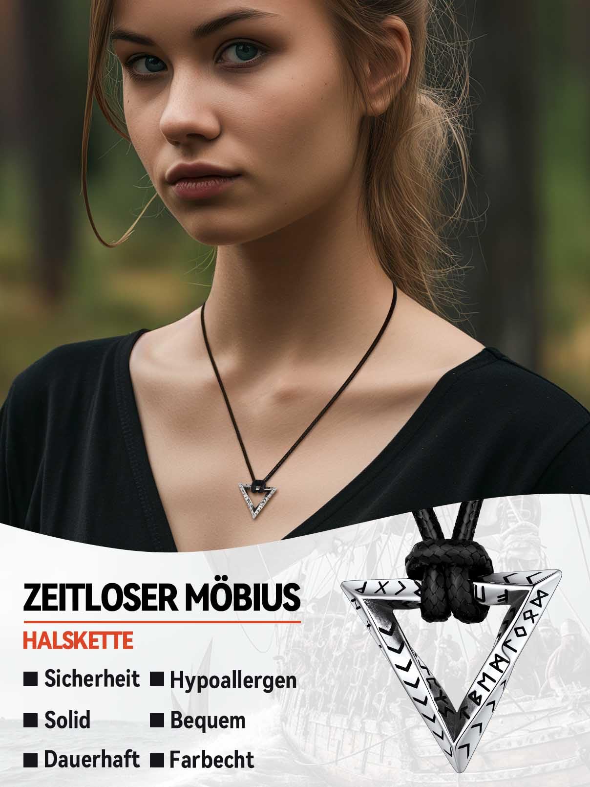 FaithHeart Lederkette Herren Damen Leder Halskette Männer Kette mit Runen Anhänger Edelstahl Lederband mit Mobius Rund/Dreieck/Unendlichkeit Kunstleder Lederhalsband verstellbar Wikinger Schmuck