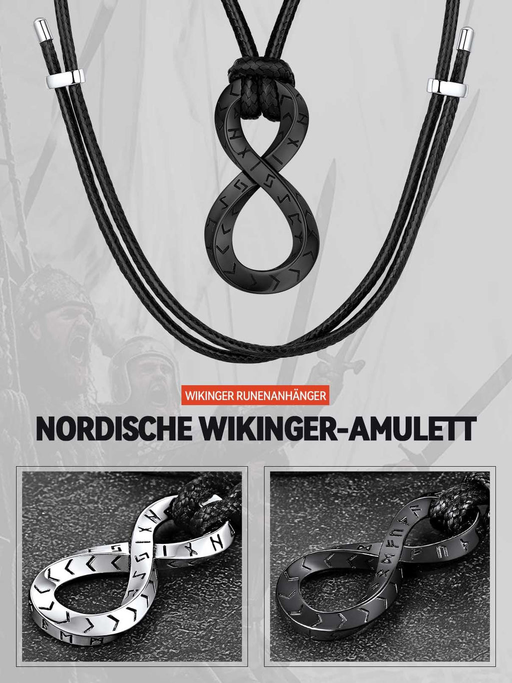 FaithHeart Lederkette Herren Damen Leder Halskette Männer Kette mit Runen Anhänger Edelstahl Lederband mit Mobius Rund/Dreieck/Unendlichkeit Kunstleder Lederhalsband verstellbar Wikinger Schmuck