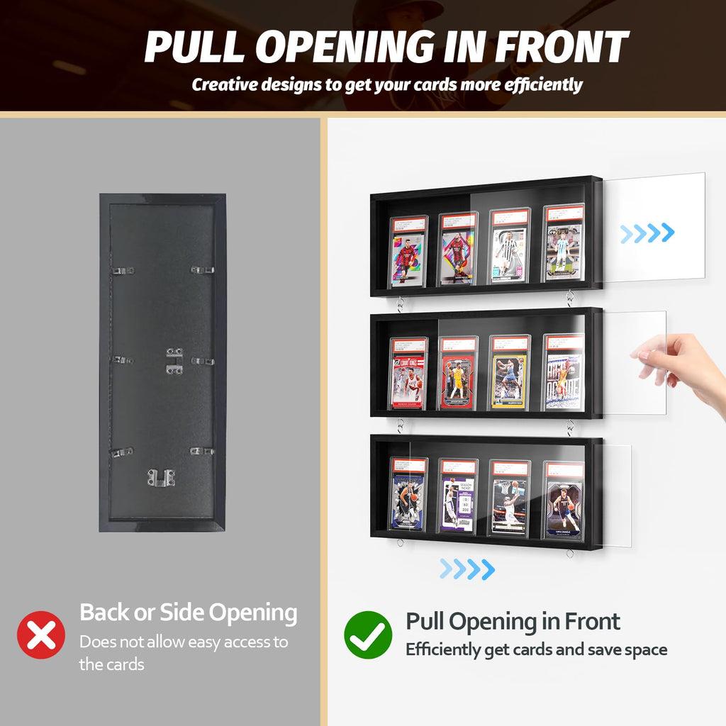 Sammelkarten Display Rahmen Wandmontage, 1er Pack Holz Sportkarten-Vitrine mit Transparent HD, Kartenrahmen Display für Sportkarten & Sammelkarten (Schwarz)