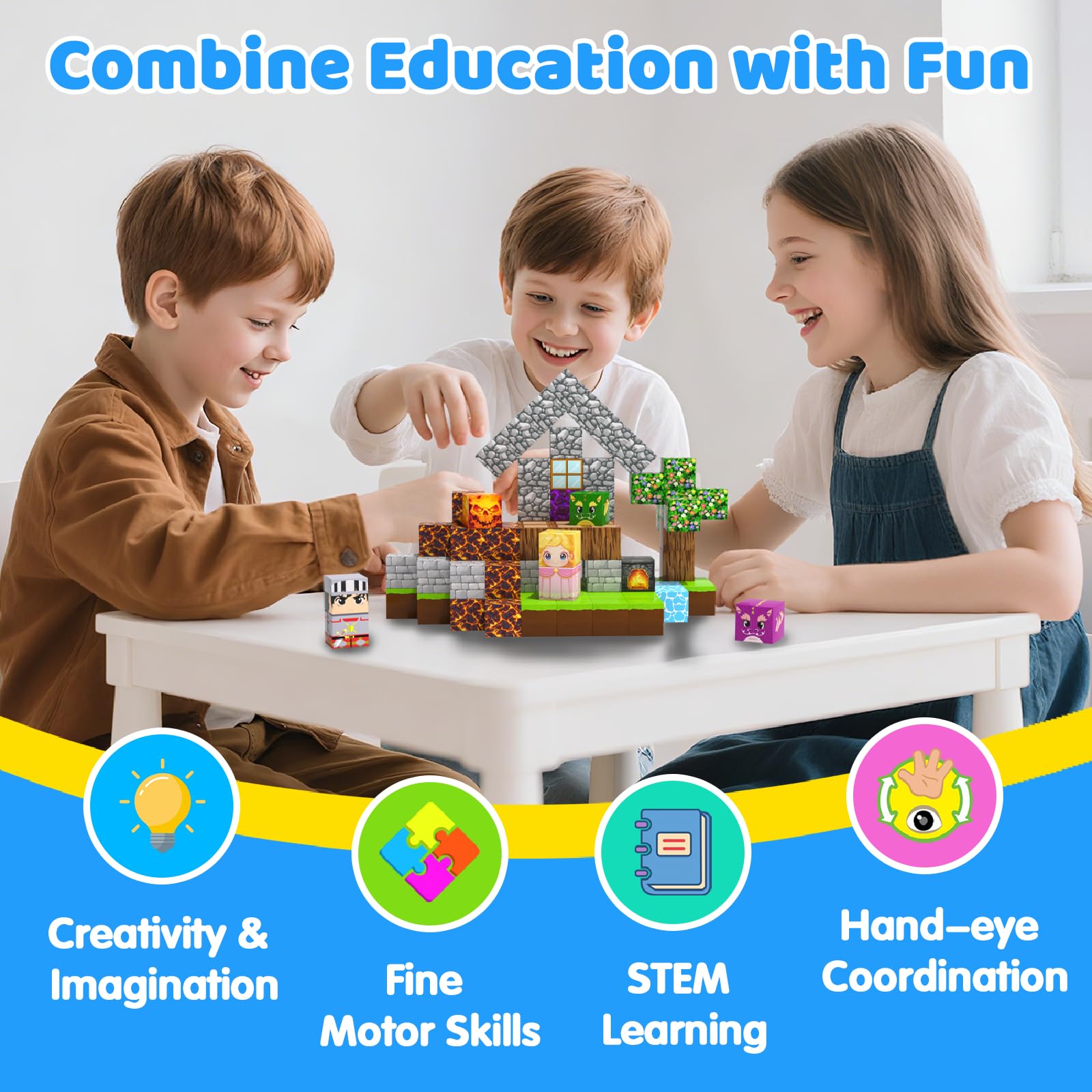 Magnetische Bausteine Bauspielzeug 100 Pcs Magnetbausteine für Kinder Montessori Kreative Spielzeug ab 3 4 5 6 7 8 9 10 Jahre Junge und Mädchen Magnetic Blocks Geschenke für Kinder （Wald）