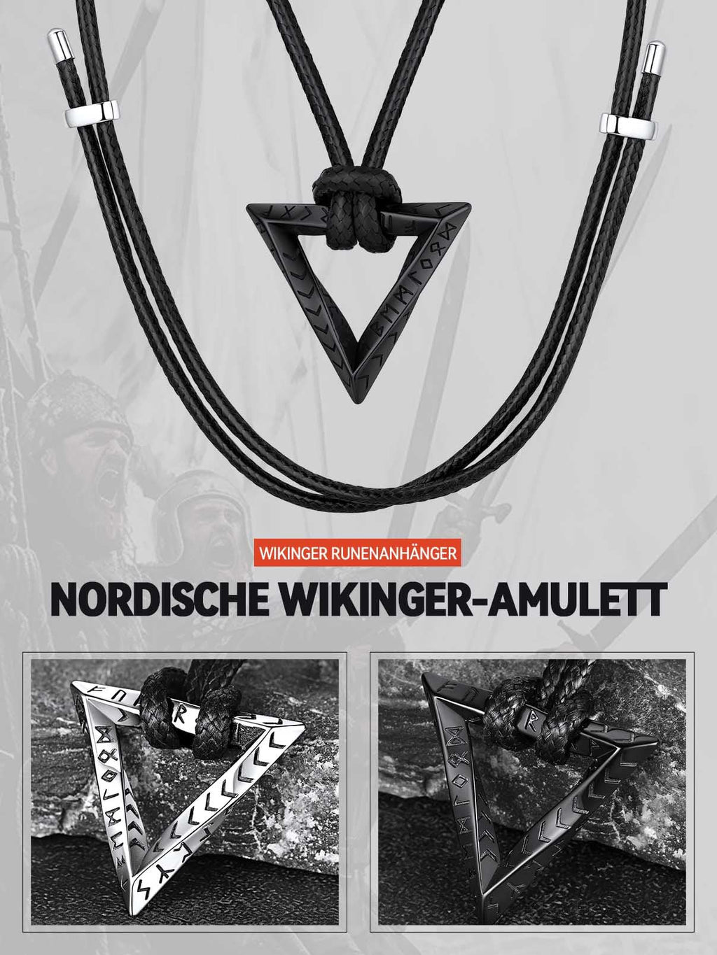FaithHeart Lederkette Herren Damen Leder Halskette Männer Kette mit Runen Anhänger Edelstahl Lederband mit Mobius Rund/Dreieck/Unendlichkeit Kunstleder Lederhalsband verstellbar Wikinger Schmuck